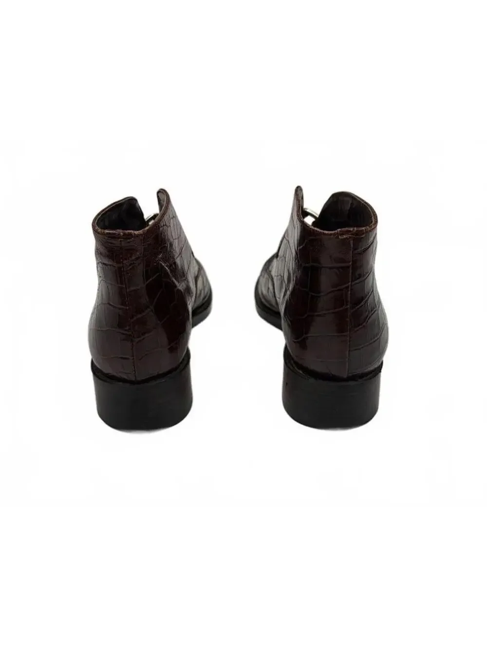 Y2K Grunge Brighton Women's 9M Brown Croc Embossed Leather Double Monk Booties